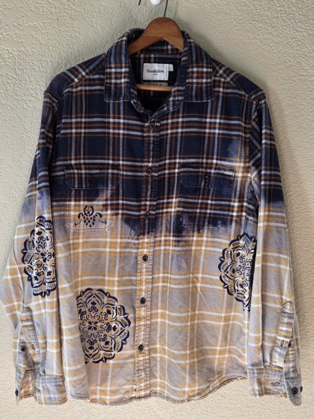 Navy Mandala Bleached Flannel | Upcycled 100% Cotton